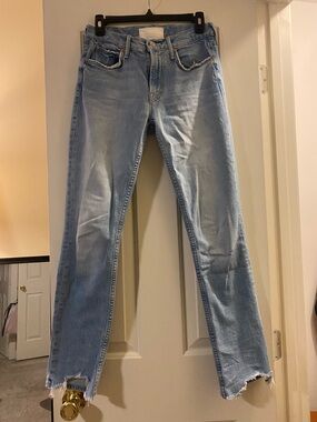 MOTHER flirt fray Light Blue Women's Straight-Leg Jeans